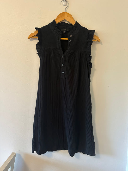 J. Crew Smocked Ribbed Cotton Henley Midi Dress In Black Size XS