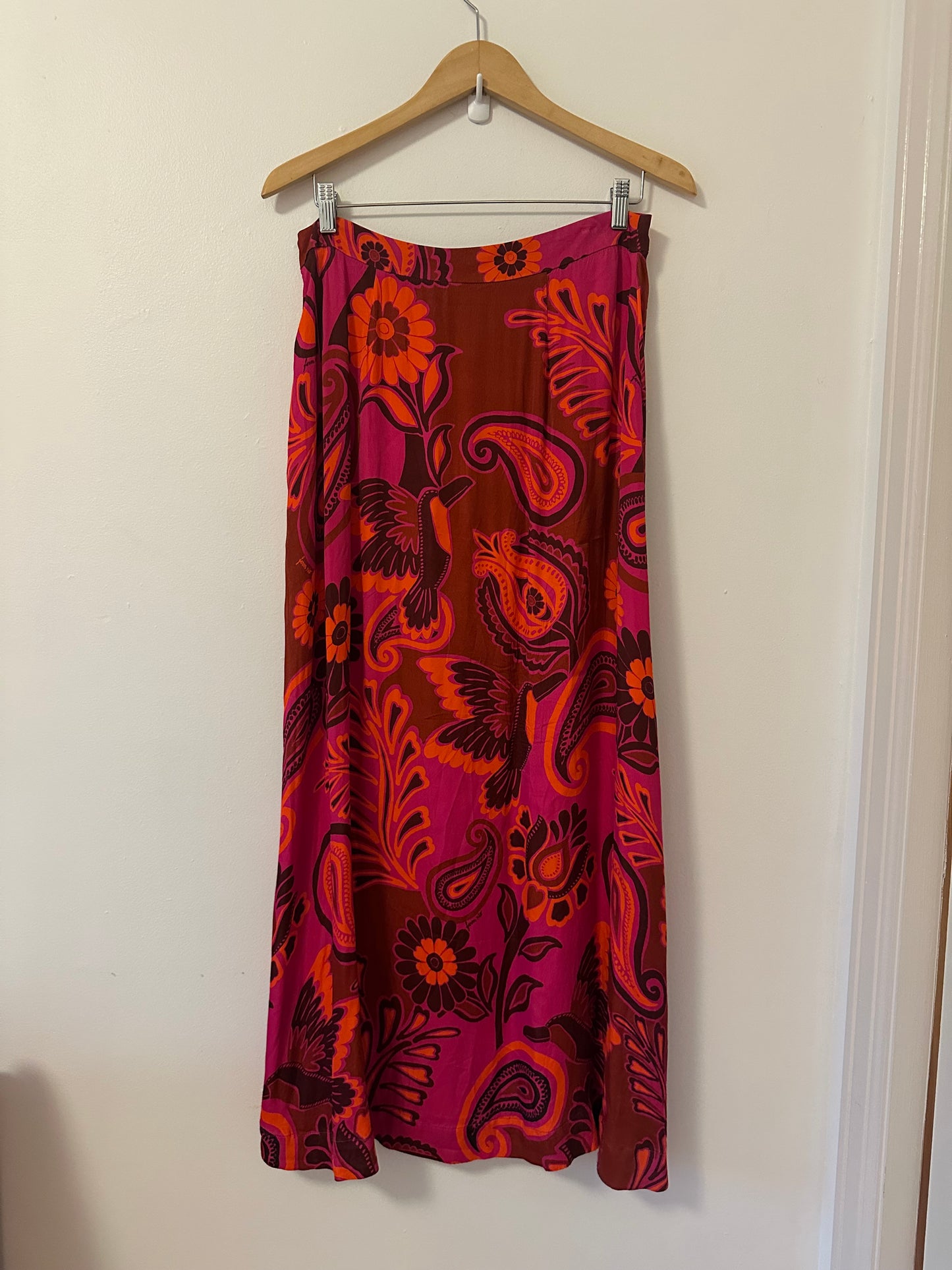 FARM Rio Bold Floral Satin Maxi Skirt | Size Large