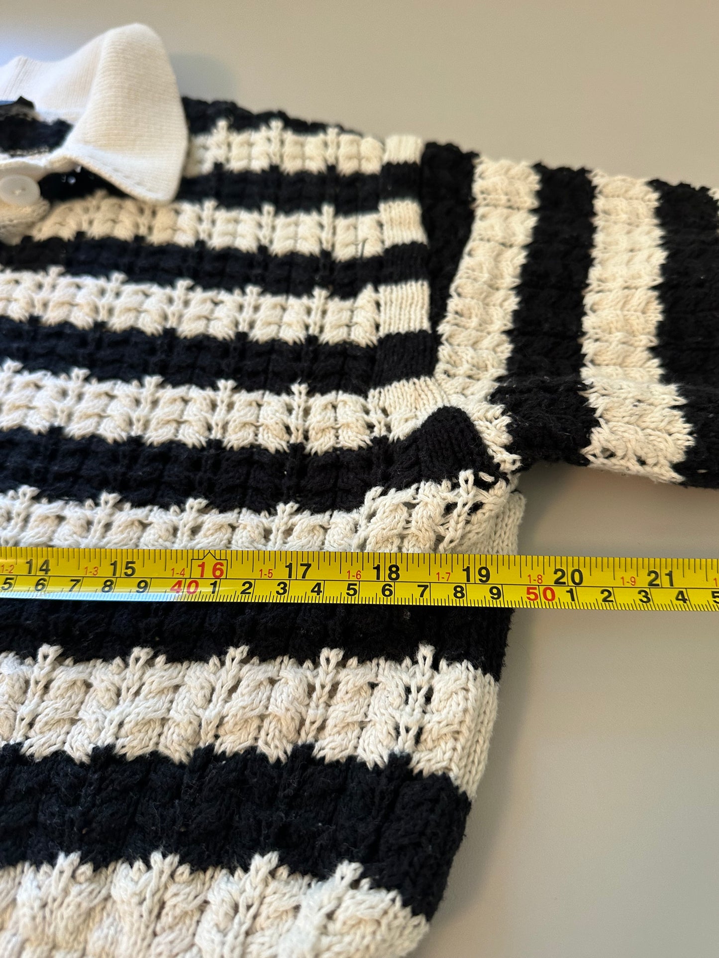 No. 6 Store Black and White Striped Cropped Polo Cotton Sweater | Size Large