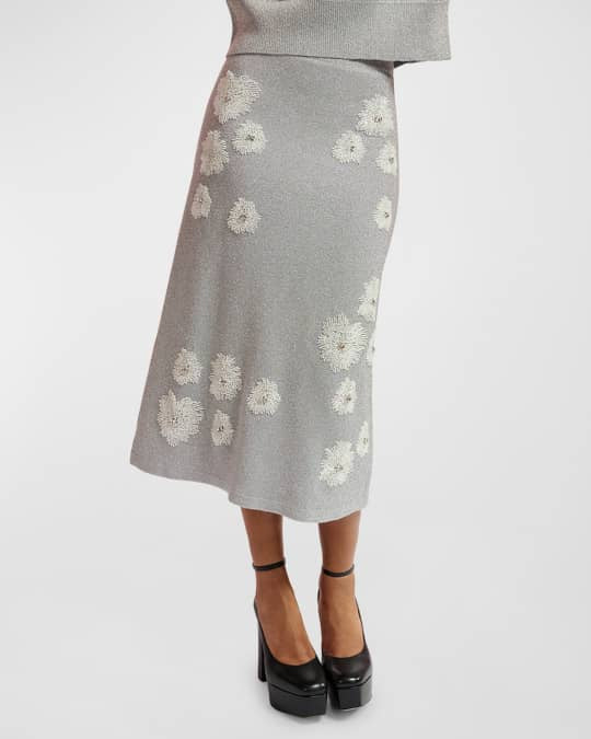 Essentiel Antwerp Edance Bead Embroidery Metallic Knit Midi Skirt - Size Medium
