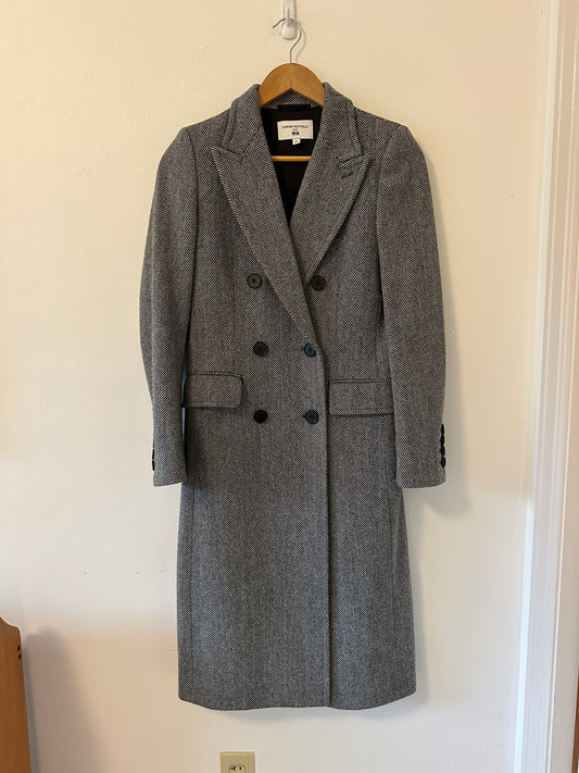 Uniqlo x Carine Roitfeld Herringbone Wool Blend Double Breasted Coat | Size XS