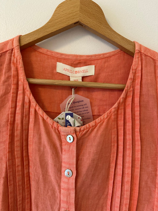 April Cornell Linen/Cotton Orange Button-Up Top Size XXS