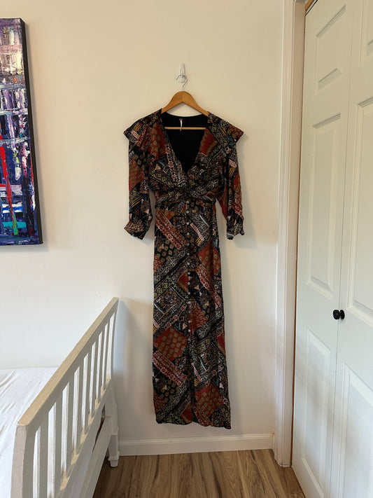 Free People Lennon Multicolor Patchwork Long Sleeve Maxi Dress - Size Medium