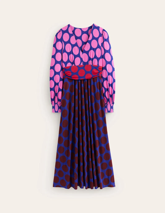 NWT Boden Daphne Jersey Maxi Dress in Pink Tourmaline, Large Spot - Size 8
