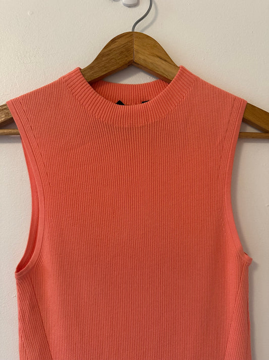 Boss Sleeveless Ribbed Coral Mock Neck Tank Top | Size Large