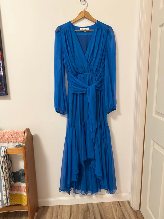 Elliatt Sylliott High Low Ruffle Chiffon Dress in Blue | Size Medium
