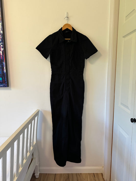 BDG Urban Outfitters - Black Short Sleeve Collared Zip Up Jumpsuit | Size Small