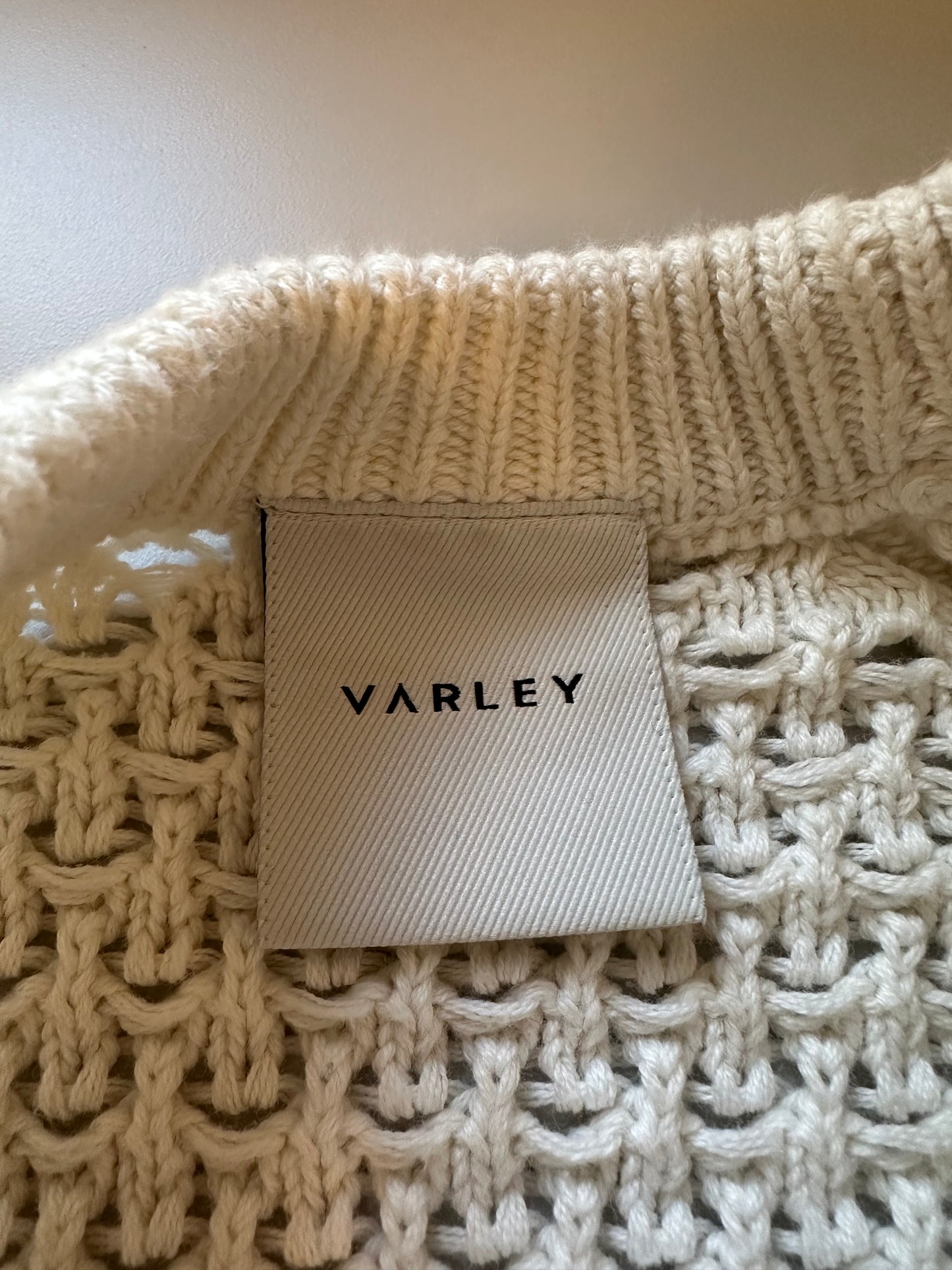 Varley Alva Cream Short Sleeve Knit Sweater Top in Cotton | Size Small