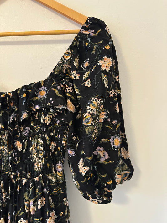 NWT Free People Oasis Printed Midi Dress In Black Combo | Size XS