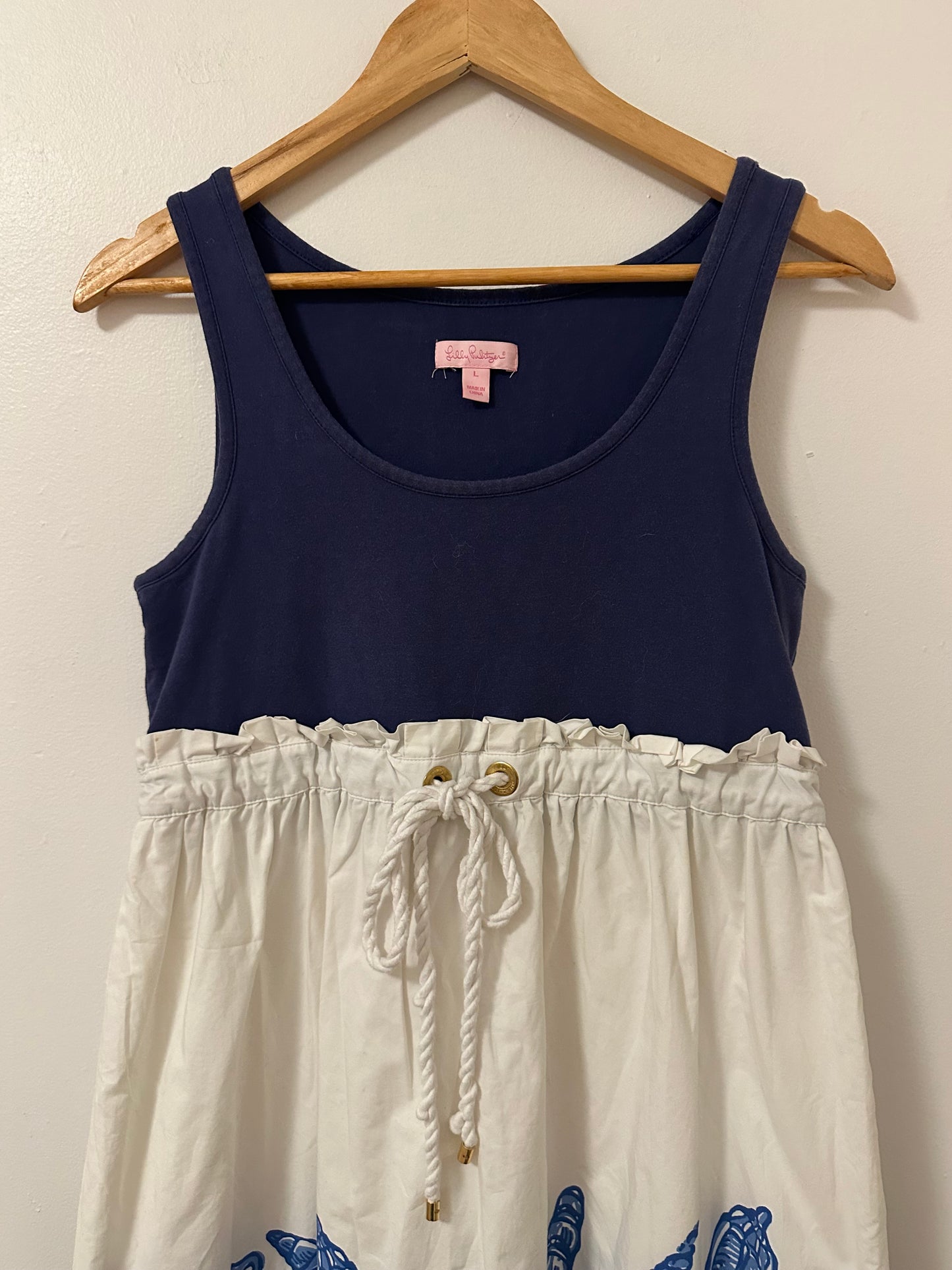 Lilly Pulitzer Nautical Mini Dress with Rope Tie and Seashell Pattern | Size Large