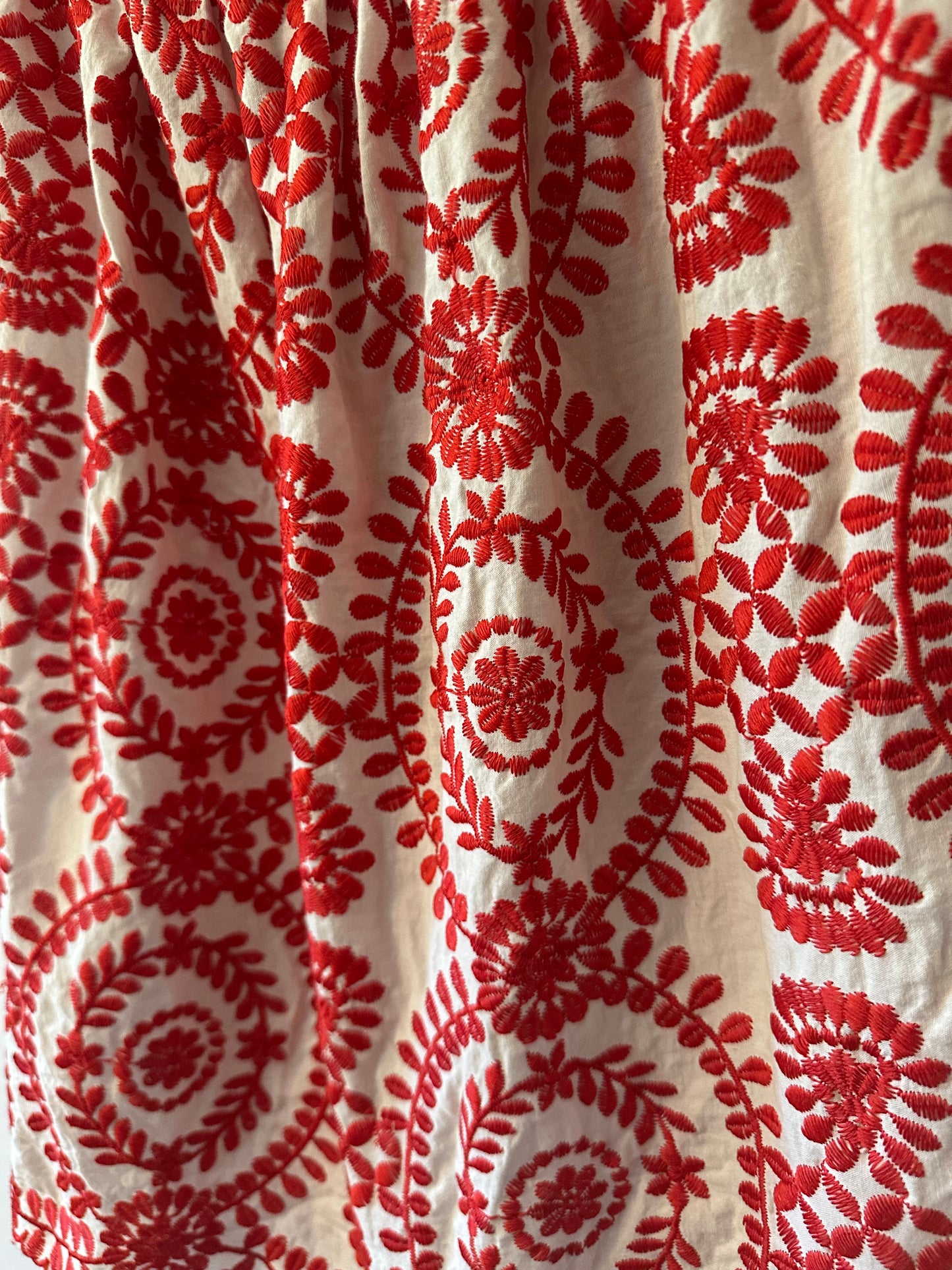 Entro Red and White Embroidered Off The Shoulder Blouse | Size Small