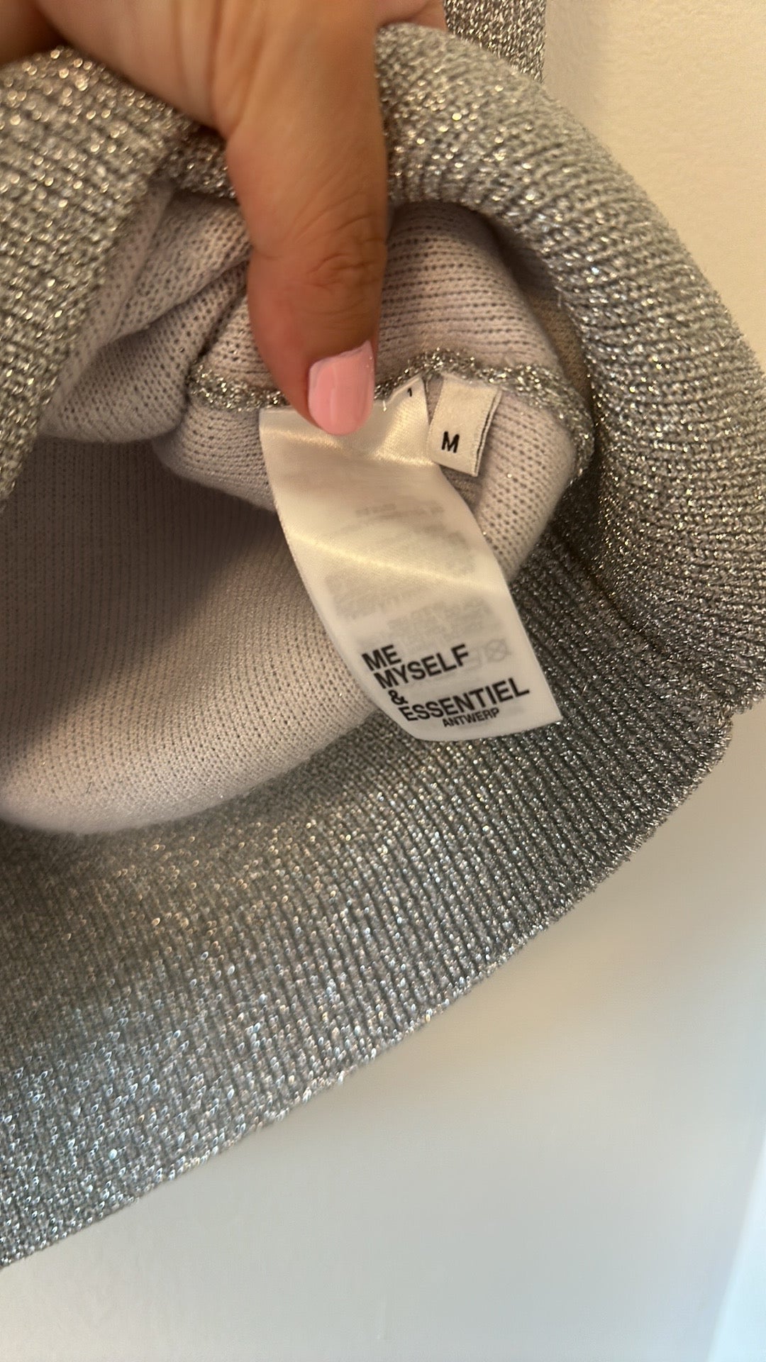 Essentiel Antwerp Eruby Rhinestone Embroidered Metallic Knit Top - Size Medium