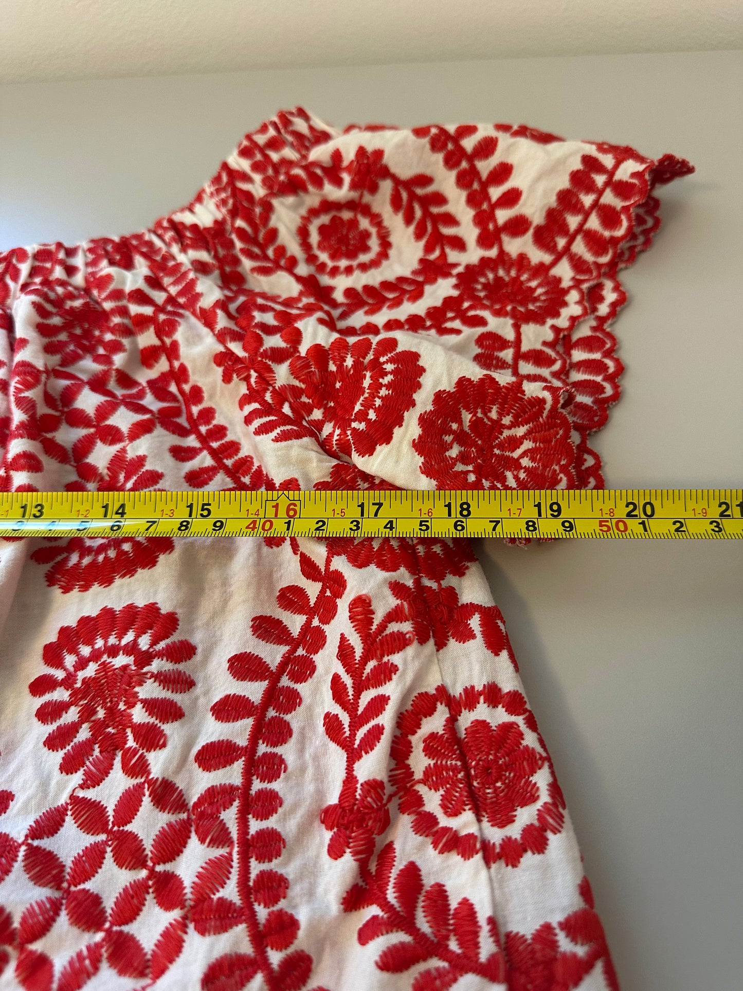 Entro Red and White Embroidered Off The Shoulder Blouse | Size Small