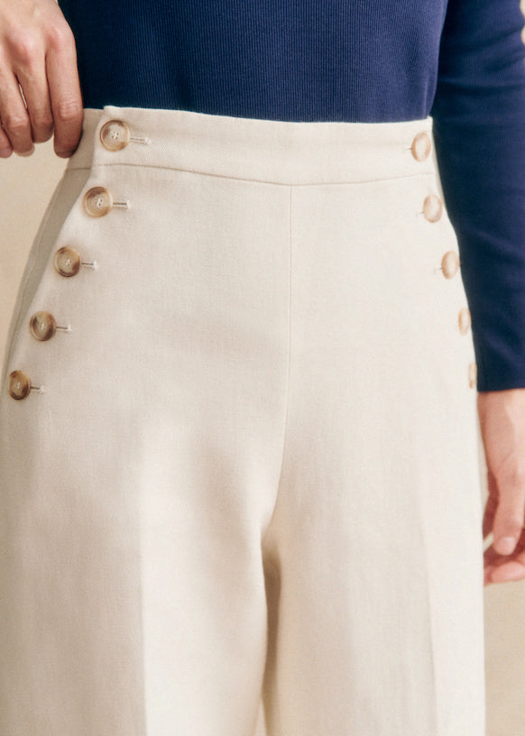 Sezane Marino Wide Leg High Waist Trousers in Ecru | Size 4