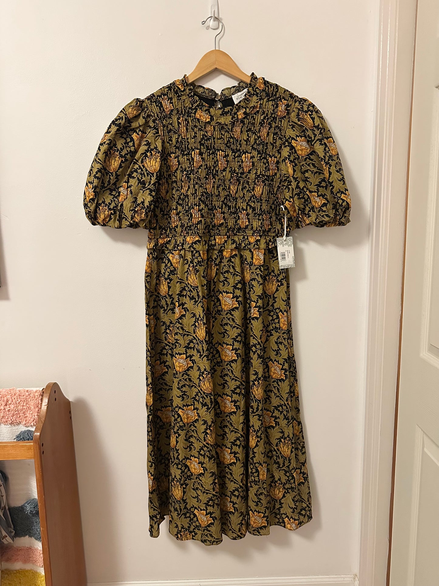 NWT Hyacinth House Tuckernuck Olive Leafy Floral Smocked Smythe Midi Dress | XL