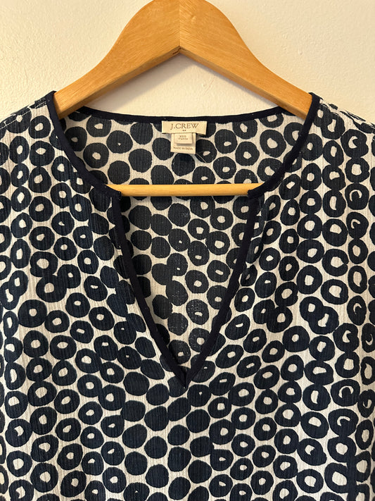 J. Crew - Navy and White Geometric Pattern Tunic Top | Size XXS Petite