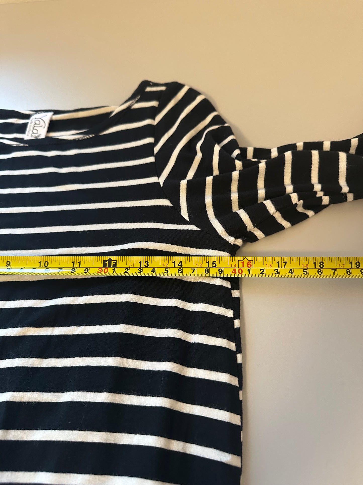 Yoga Long Sleeve Navy and White Striped Dress | Size Small