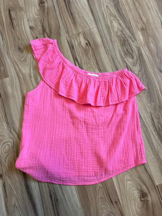 Stark X - Pink One-Shoulder Ruffle Gauze Cotton Blouse | Size Small
