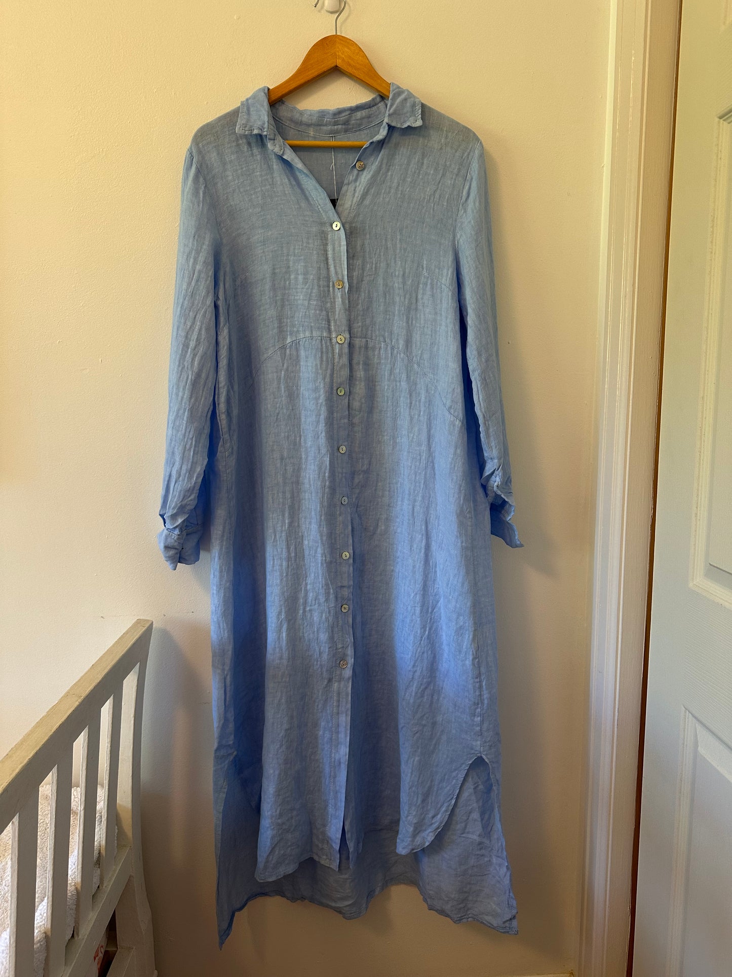 Olivier Breil Light Blue Linen Button-Up Maxi Dress
