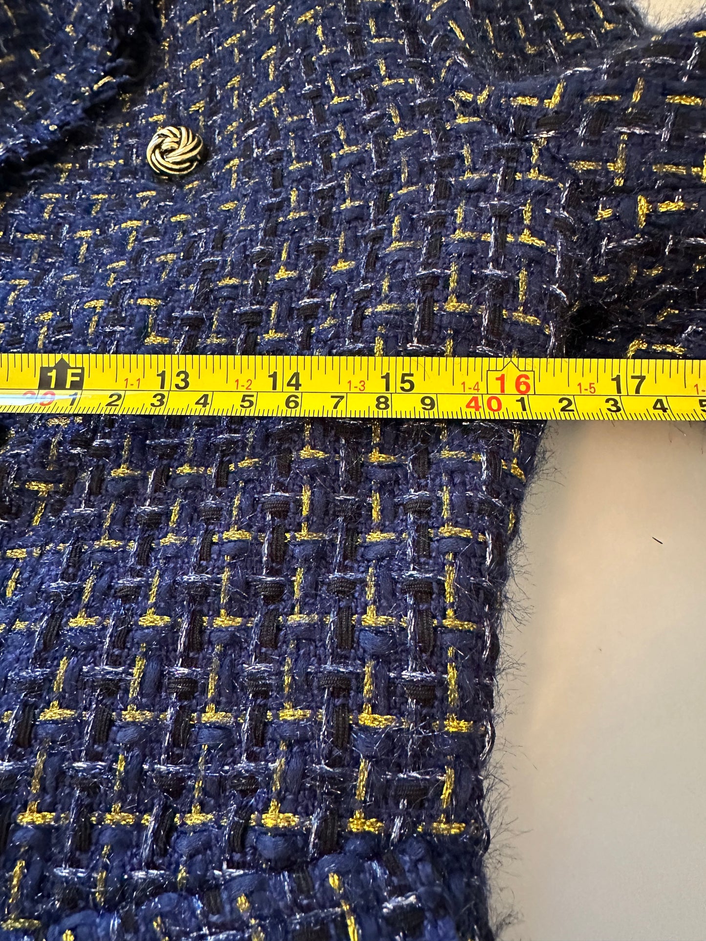 Aqua Cutaway Tweed Double Breasted Jacket in Navy | Size Medium