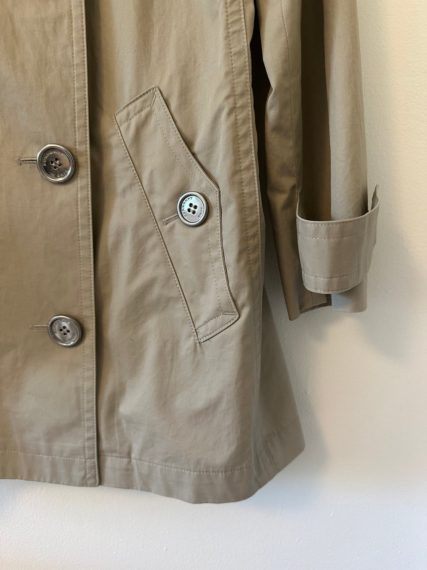 Burberry Brit Classic Tan Double-Breasted Cotton Women's Trench Coat Size 8