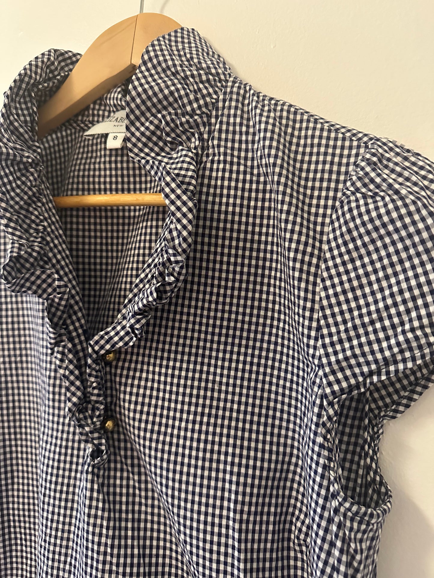 Elizabeth McKay Navy and White Gingham Top Size 8