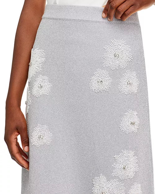 Essentiel Antwerp Edance Bead Embroidery Metallic Knit Midi Skirt - Size Medium