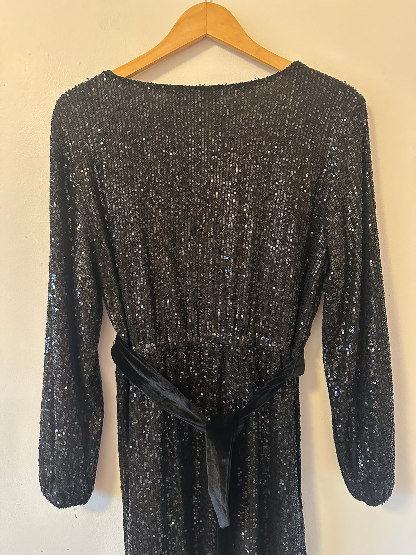 Betsey Johnson Black Sequin Long Sleeve Midi Dress | Size Large