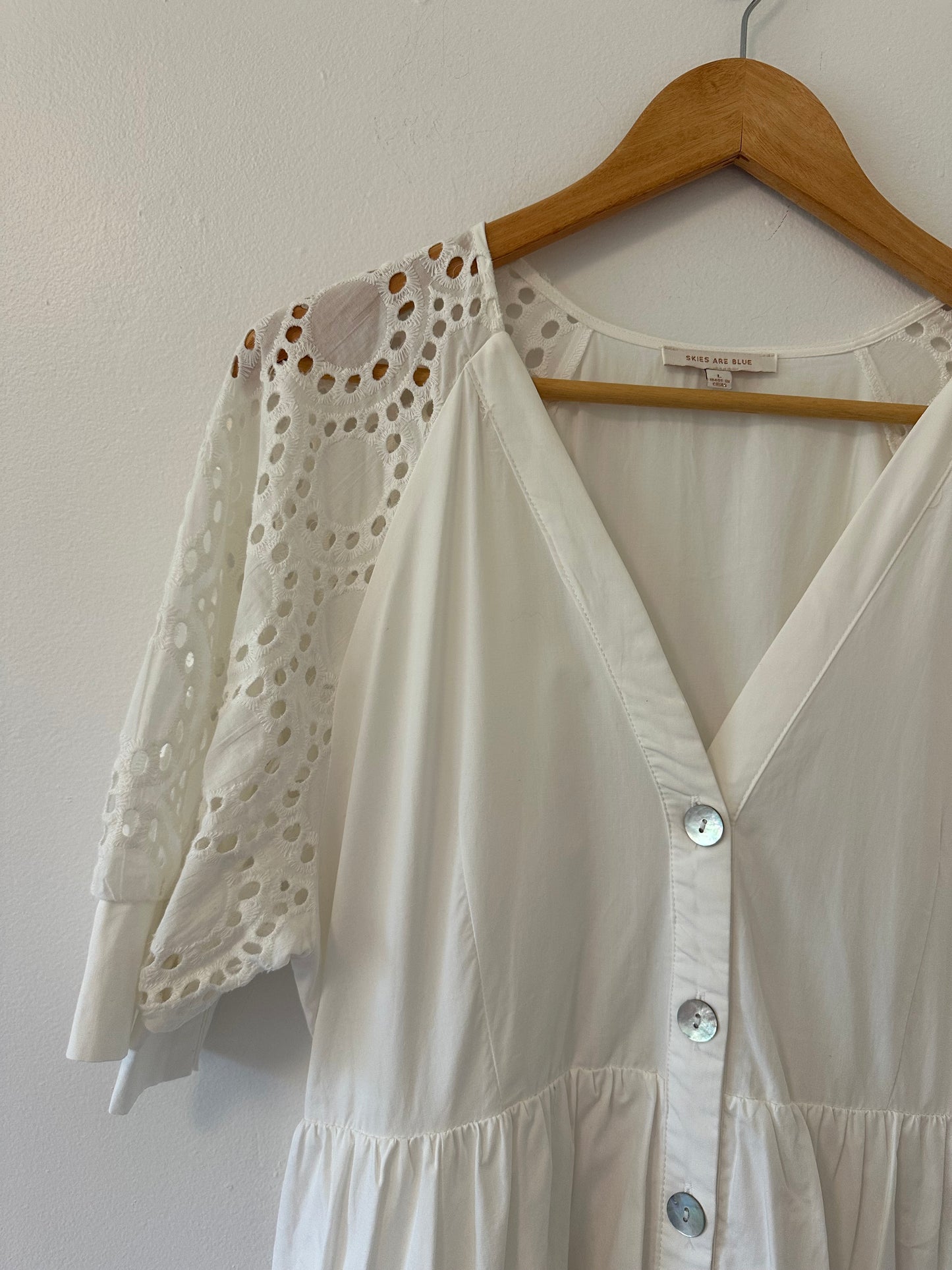 Skies Are Blue White Lace Sleeve Dress - Size Large