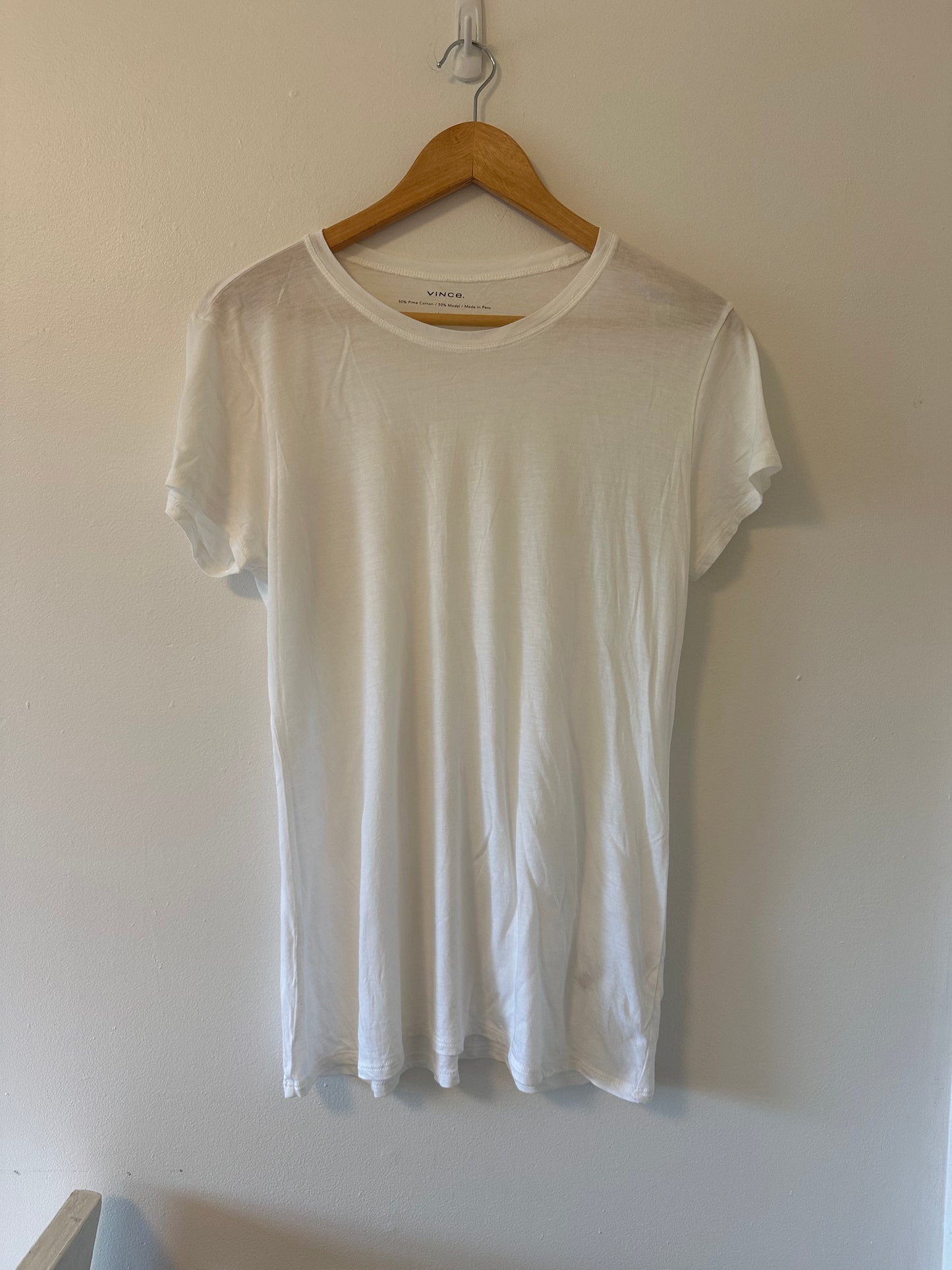 Vince White Pima Cotton and Modal Short Sleeve T-Shirt - Size Large
