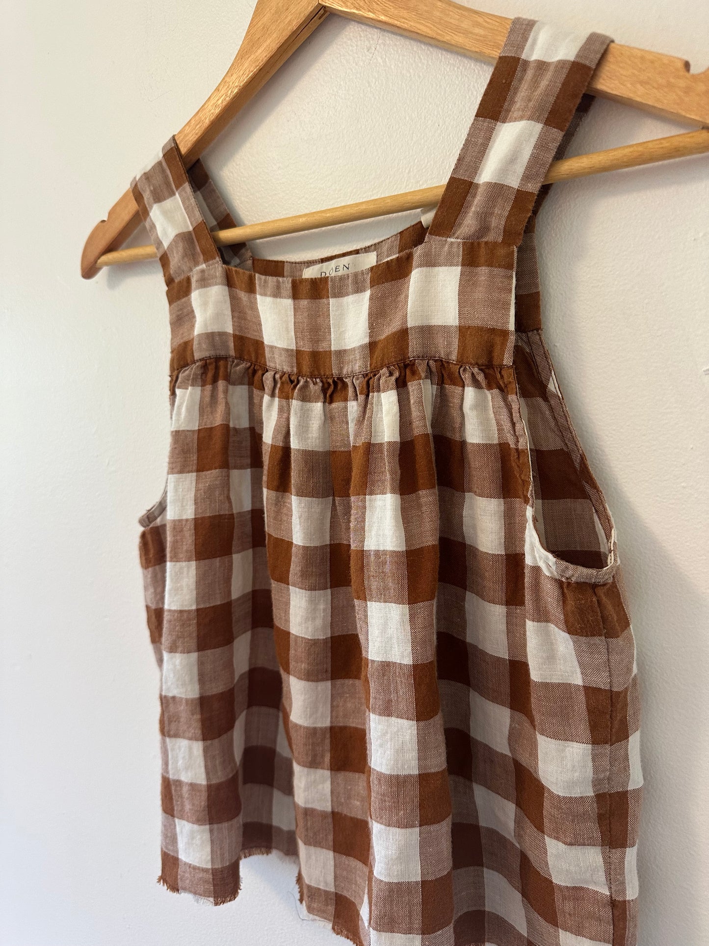 Doen Brown and White Checkered Linen Tank Top - Size XS