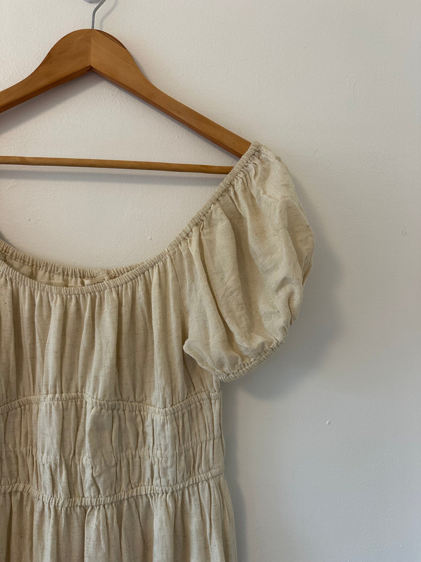 Sim & Sam Cream Puff Sleeve Rayon Linen Midi Dress - Size Medium