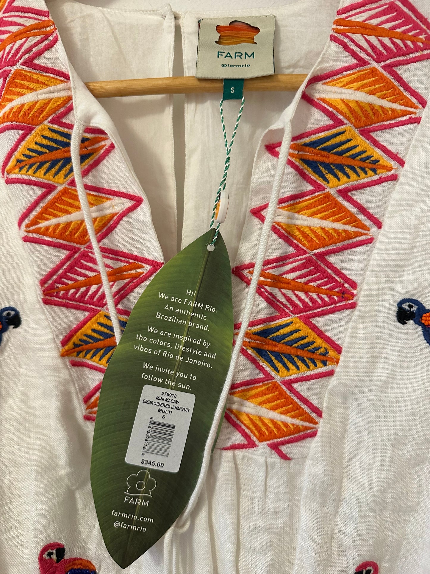 NWT FARM Rio Mini Macaw Embroidered Jumpsuit in Multi -Size S
