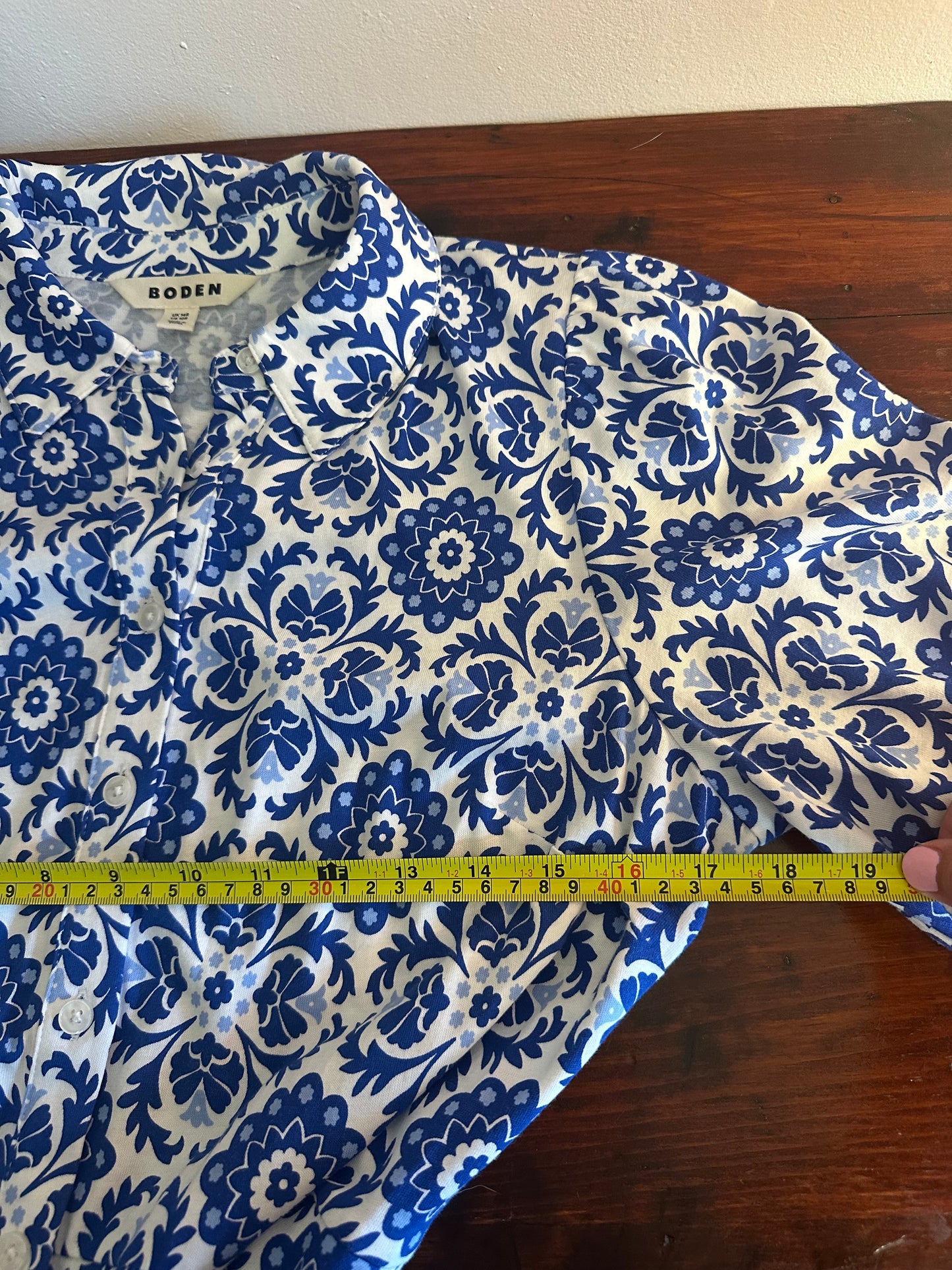 Boden Blue and White Floral Button Down Shirt Dress - Size 10