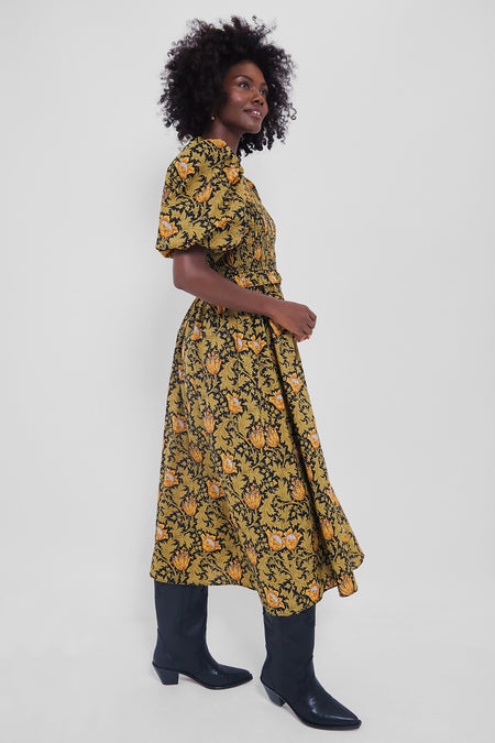 NWT Hyacinth House Tuckernuck Olive Leafy Floral Smocked Smythe Midi Dress | XL