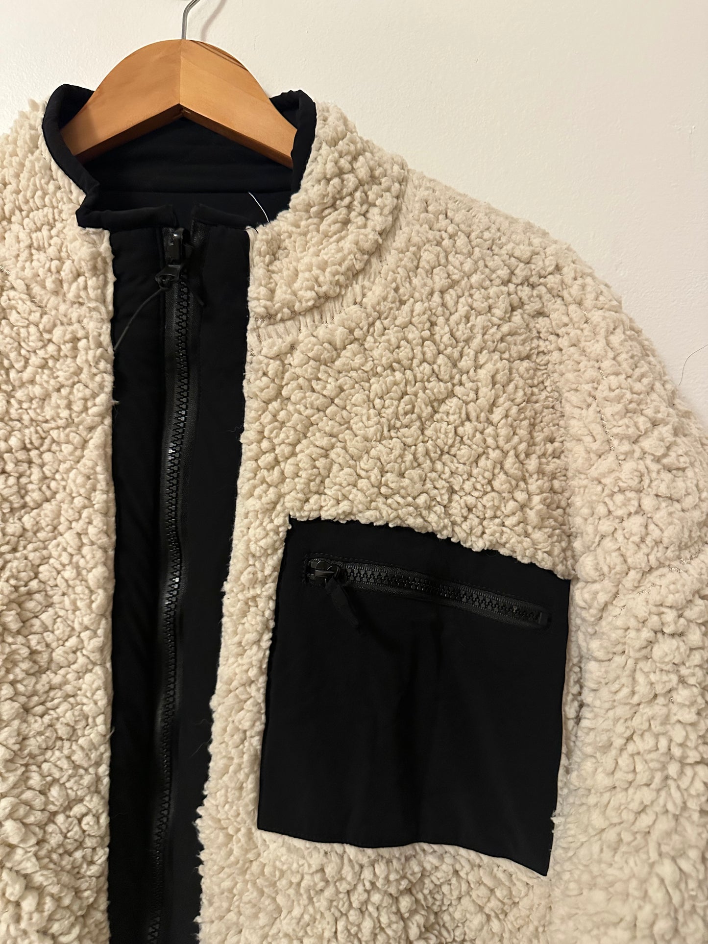 Z Supply On The Go Reversible Cream Sherpa Jacket | Size Large