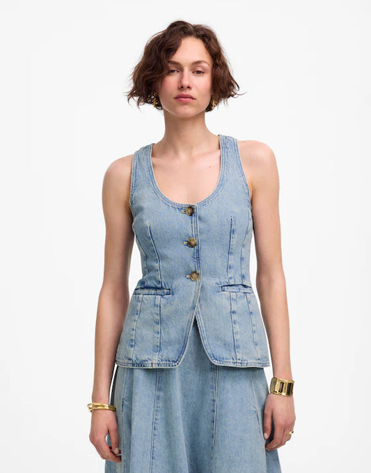 NWT Denim Scoopneck Cutaway Vest in Edmonson Wash | Size 6
