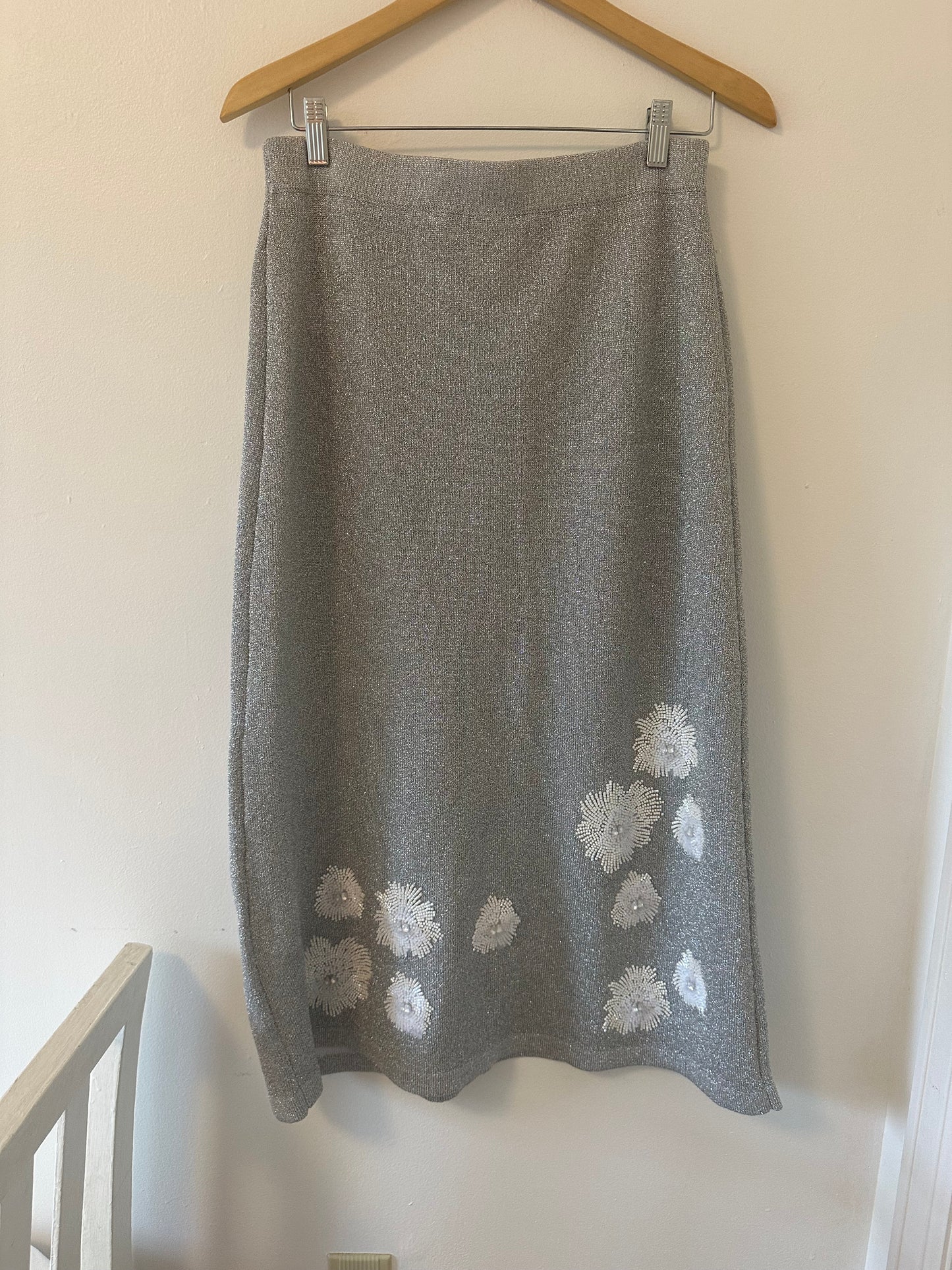 Essentiel Antwerp Edance Bead Embroidery Metallic Knit Midi Skirt - Size Medium