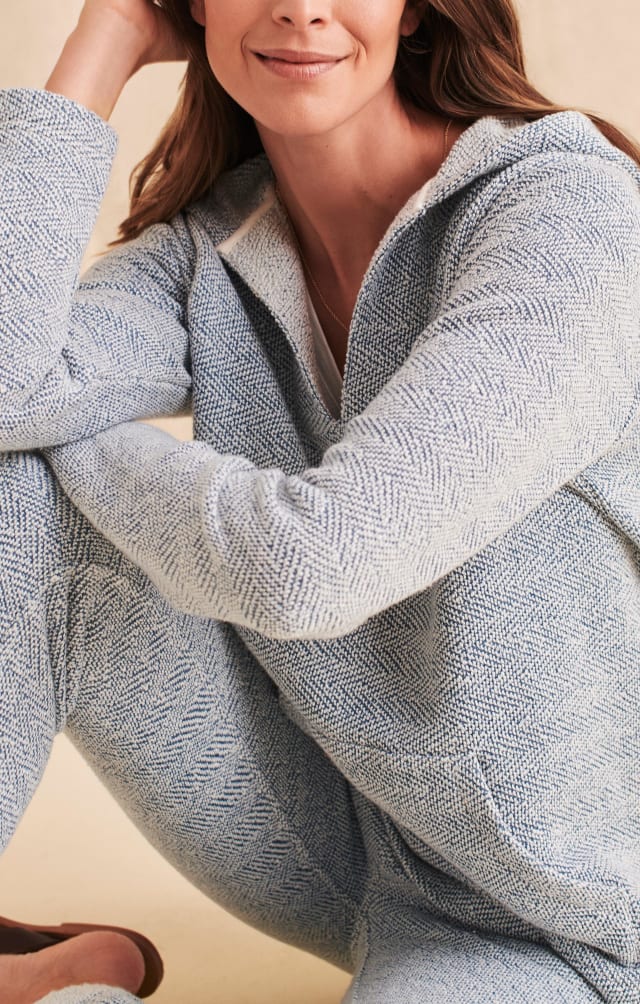 Faherty Beach Terry Hoodie in Whitewater Blue - Size Large