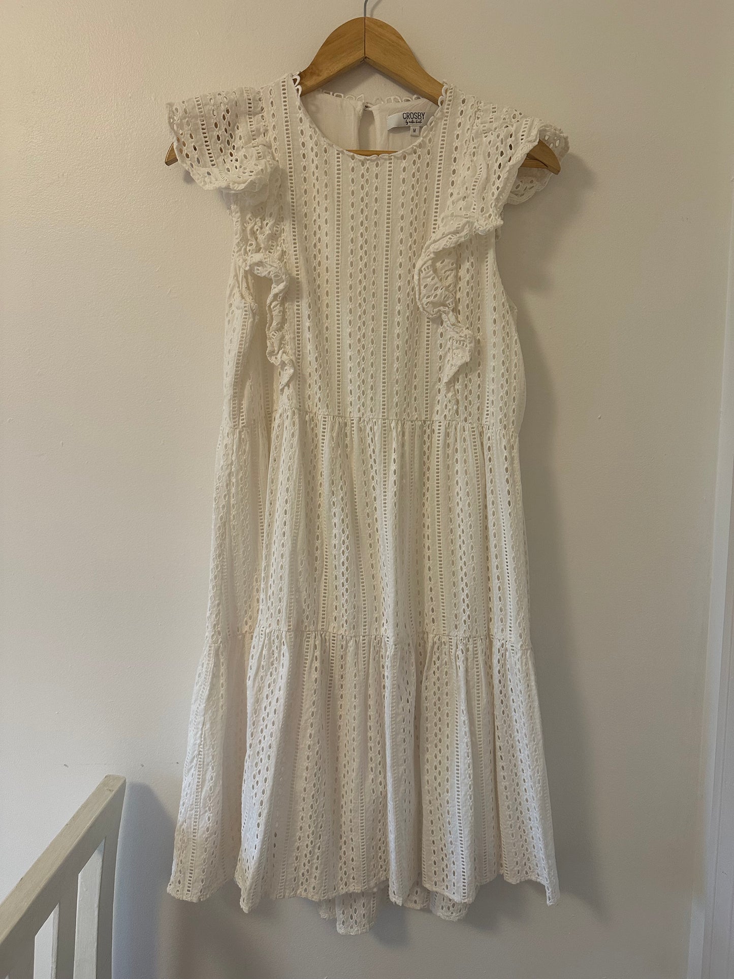 Crosby by Mollie Burch White Eyelet Ruffle Dress Size Medium