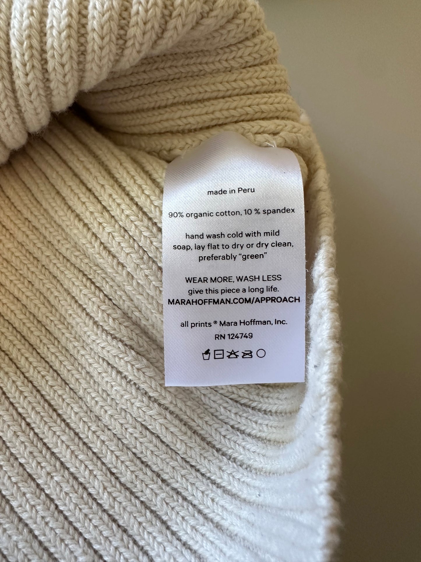 Mara Hoffman Olla Cream V-Neck Ribbed Sweater | Size Medium