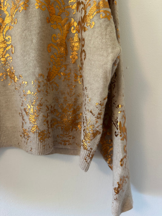 Pilcro The Alani Cashmere Mock Neck Sweater with Gold Print | Size Medium