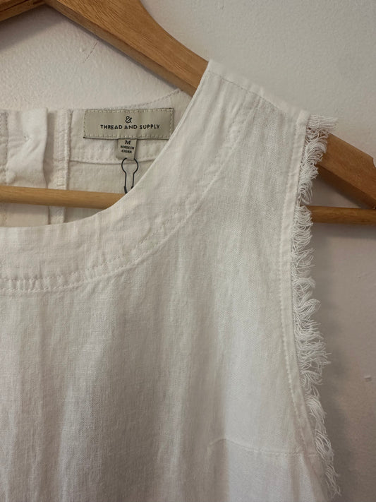 NWT Thread & Supply White Sleeveless Linen Button Back Top - Size Medium