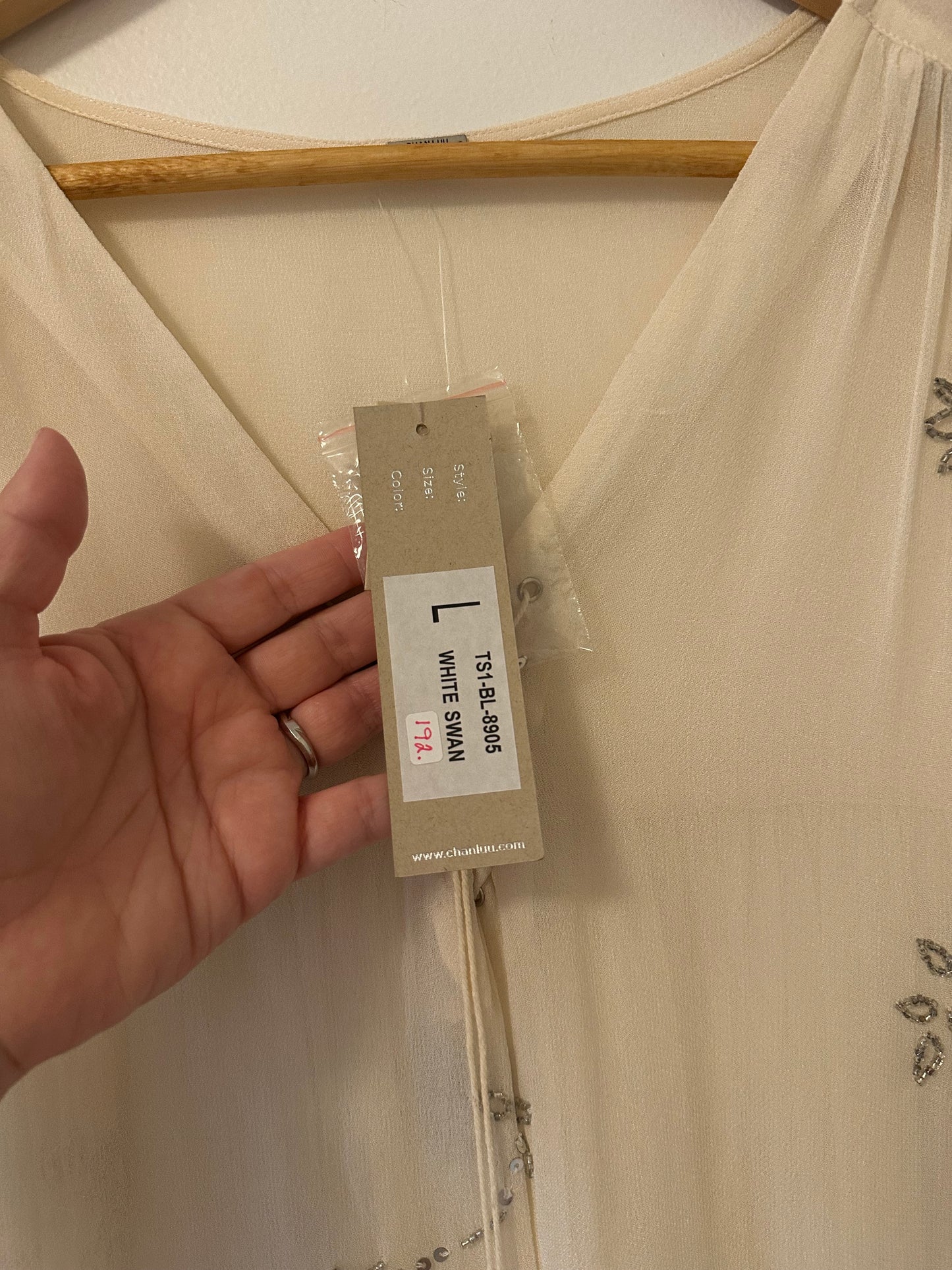 NWT Chan Luu Beaded Cream Blouse Size Large