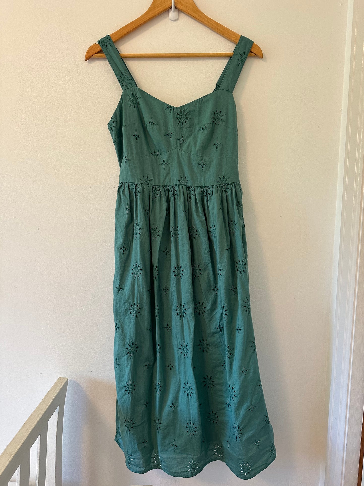 J. Crew Eyelet Midi Dress in Teal - Size 6