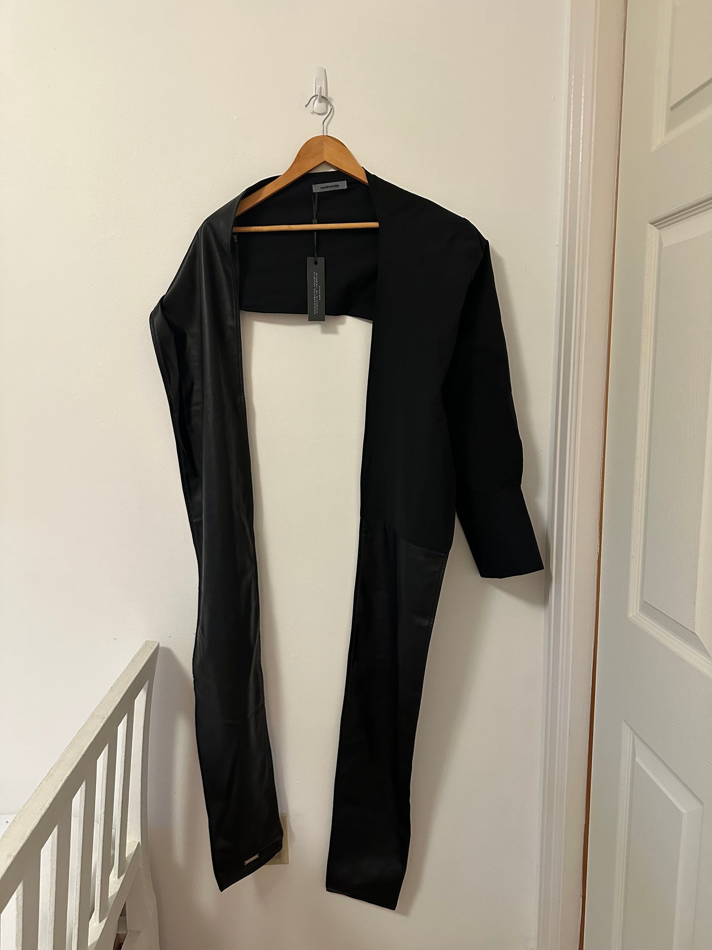 Maniere De Voir Coralie Black One-Shoulder Vegan Leather Wrap Blouse - Size 6