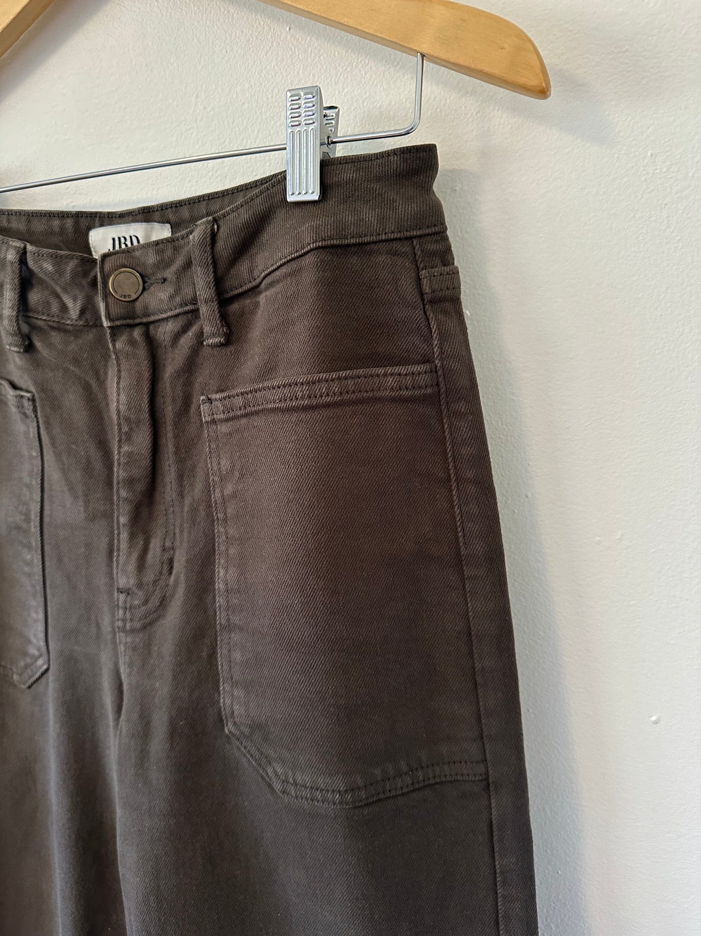 Just Black Brown Denim Patch Pocket Wide Leg Jeans | Size 27