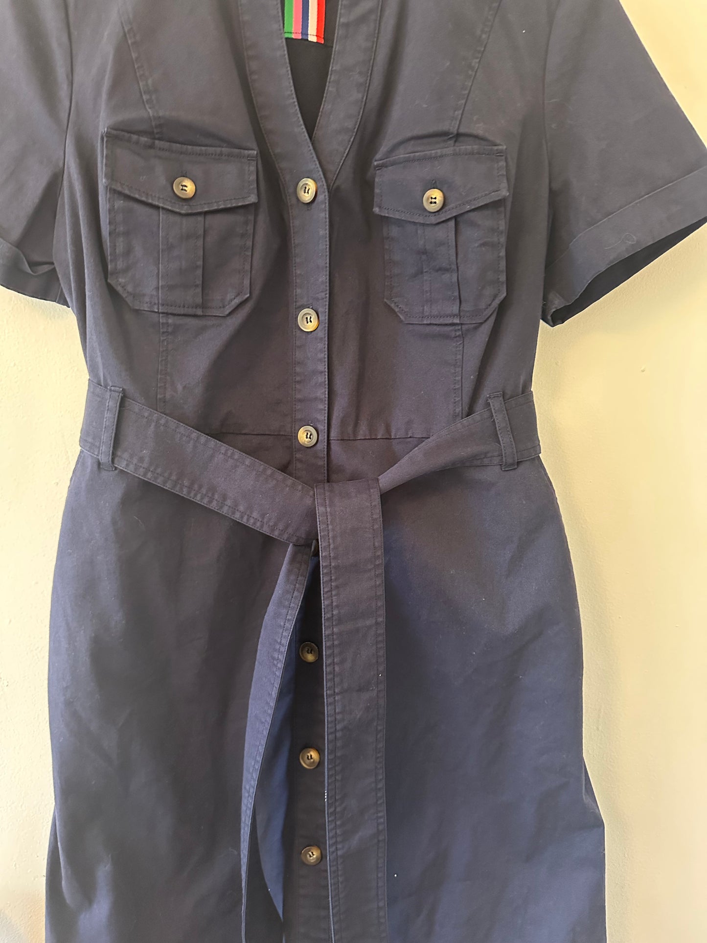 Boden Cecily Short Sleeve Navy Button-Up Dress with Belt - Size 10