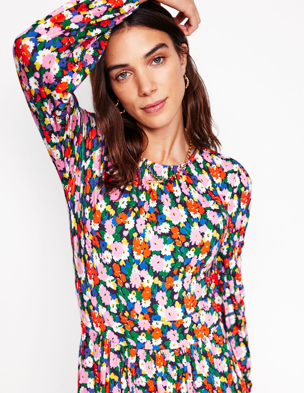 NWT Boden Alexandra Blouson Jersey Dress in Multi, Painterly Meadow - Size 12P
