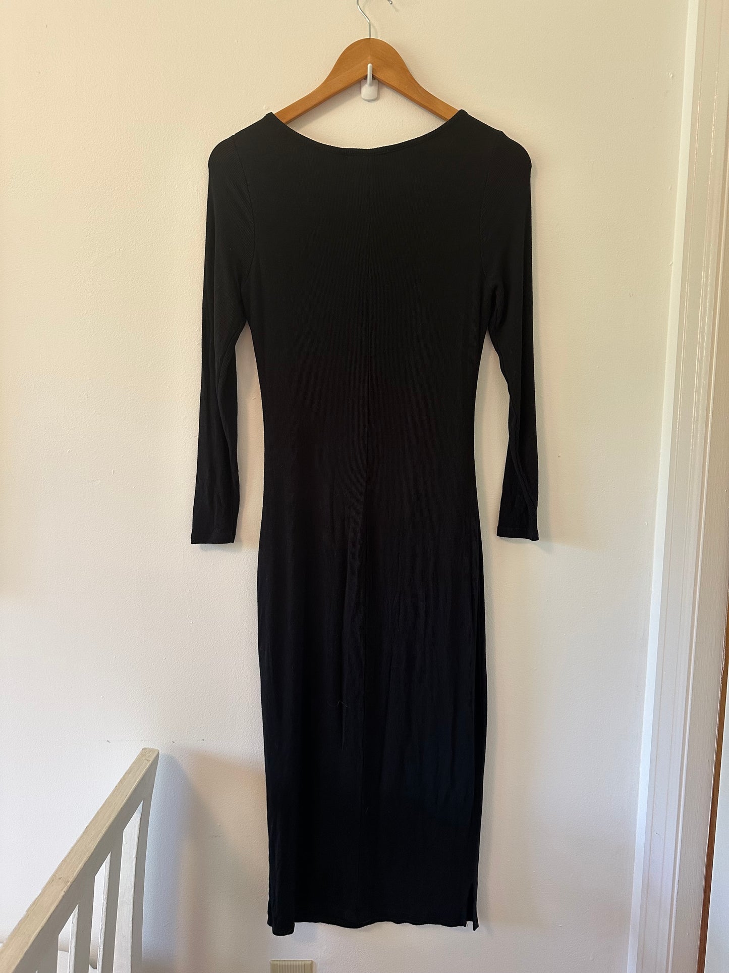 Marine Layer Lexi Rib Long Sleeve Midi Dress in Black - Size Medium